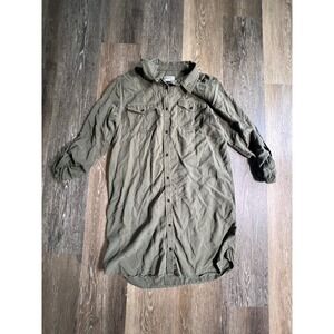 Universal Thread Button Down Shirt Mens Medium Olive Green Longline Utility 3176